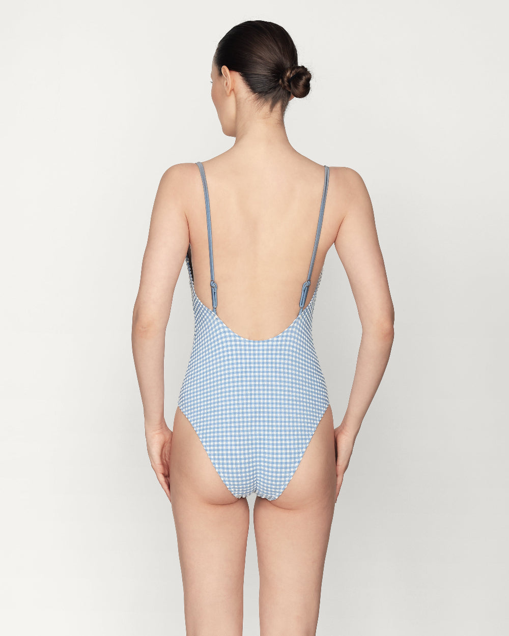 Britta - One-piece with thin adjustable straps - Vichy print