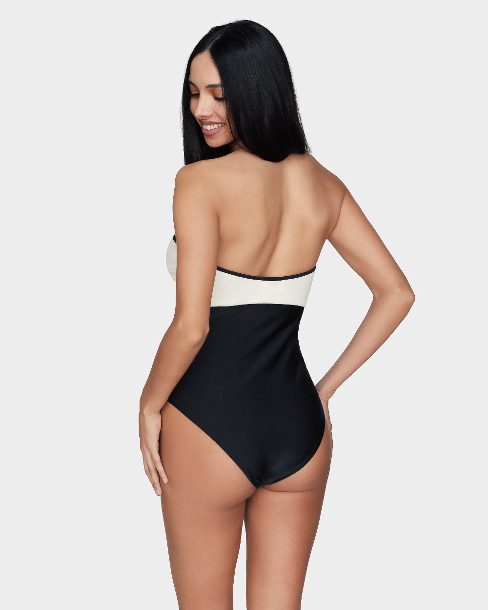 CHRISTY - Halter Neck one piece bustier Black and Ivory Swimsuit