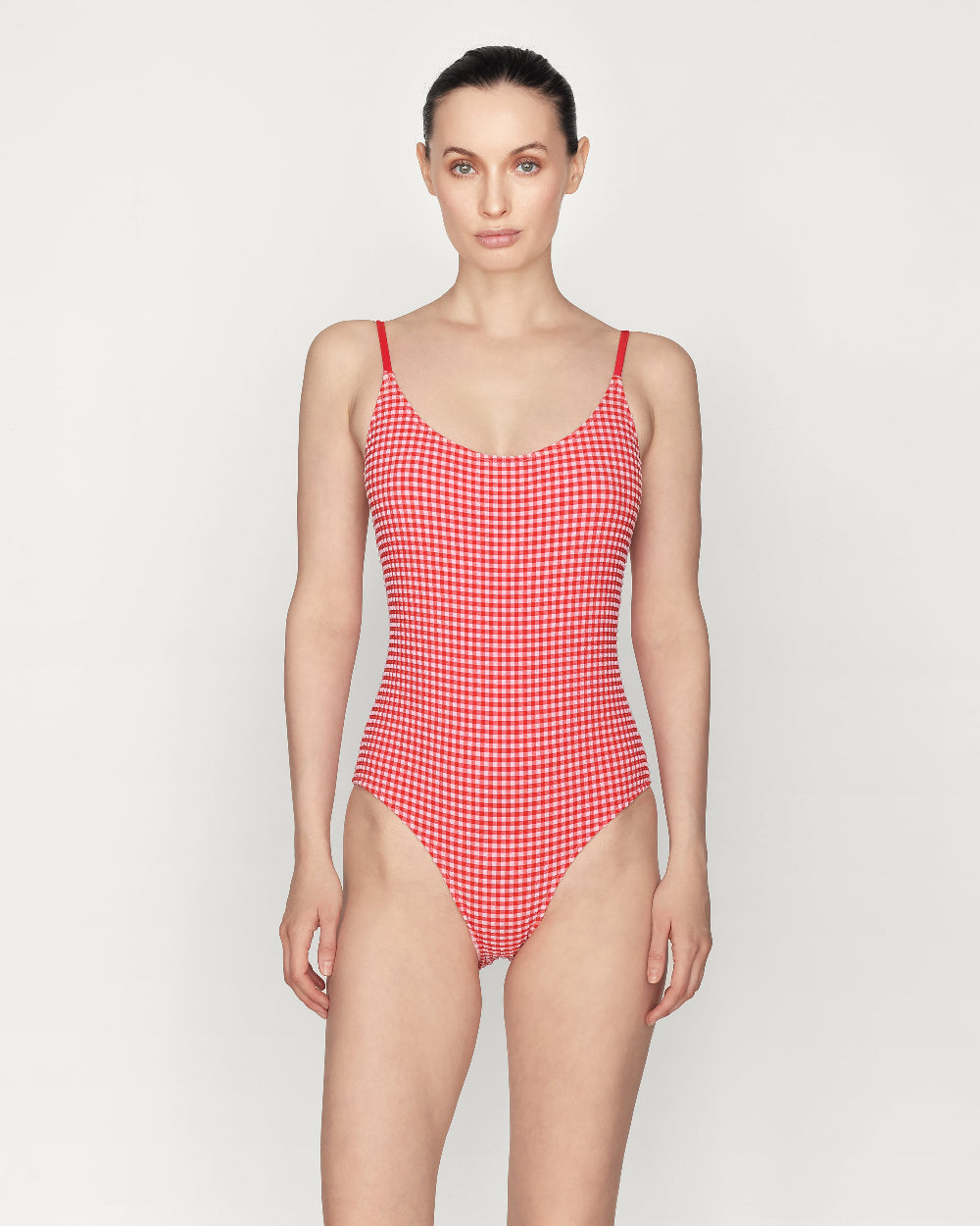 Britta - One-piece with thin adjustable straps - Vichy print