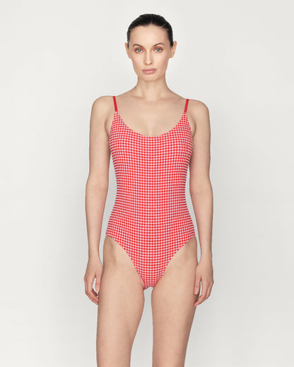 Britta - One-piece with thin adjustable straps - Vichy print