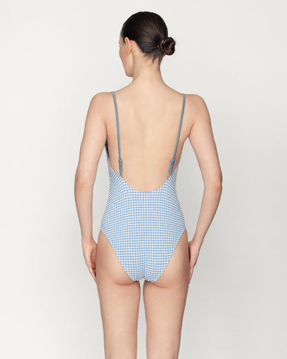 Britta - One-piece with thin adjustable straps - Vichy print